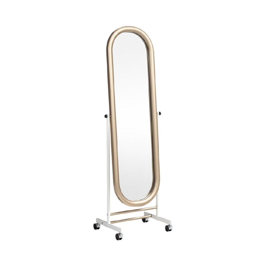 Modern Full-Length Mirror on Wheels with Oval Frame