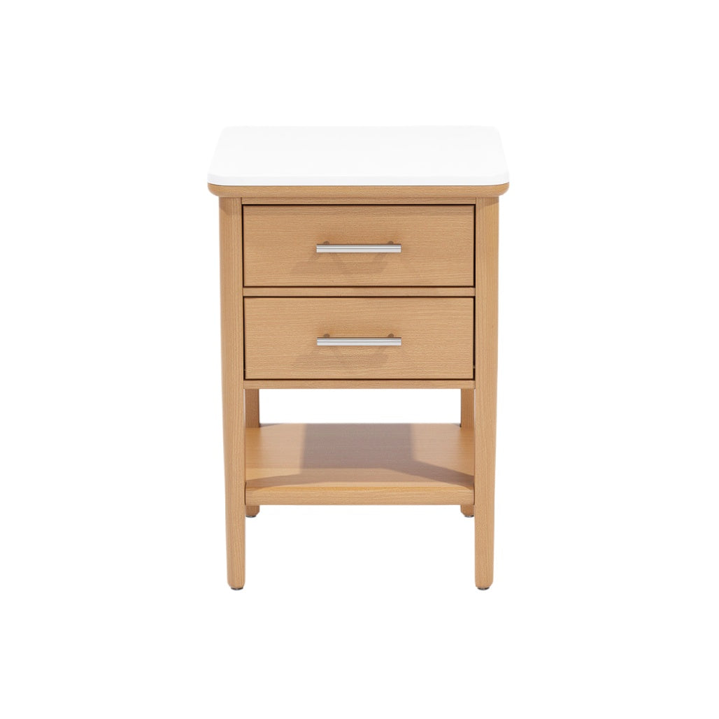 Modern Wooden Nightstand with Two Drawers and Open Shelf