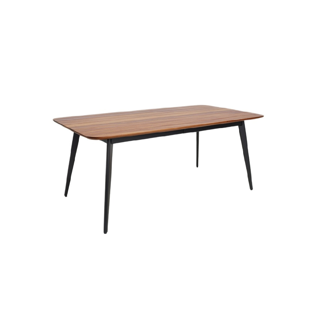 Modern Rectangular Dining Table with Wooden Top and Metal Legs